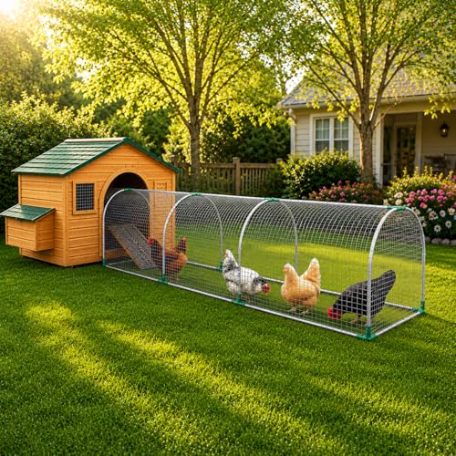Backyard Chicken Coop Run for 8–12 Chickens – Outdoor Metal Chicken Tunnel, Predator-Proof, Easy Install, Suitable for Chickens, Ducks & Rabbits (118" x 26" x 23") - size: 118X27.55X23.62in