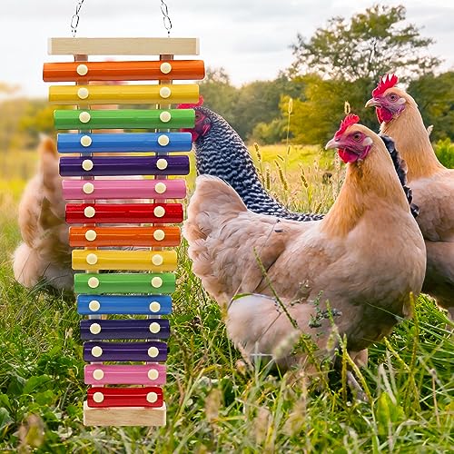Dnoifne Large Colorful Chicken Xylophone Toy, Hanging Funny Xylophone Toy with 15 Metal Keys, Cage Toy Accessories for Chicken Chick Bird Parrot Parrot Parakeet Budgies Love Birds