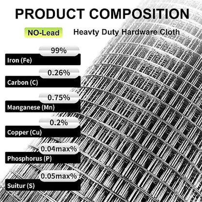 Hardware Cloth 12'' x 10' 1/4 in Galvanized Wire Mesh Roll (23 GA) Chicken Wire Fence Roll for Chicken Pen/coop Fences, Screen mesh, Rabbit/Snake Fences, Poultry enclosures, Handicraft Ma - size: 12In x 10Ft