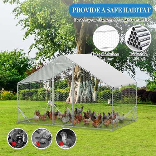Large Metal Chicken Coop, Walk-In Poultry Cage, Chicken Run Pen House With Reinforcement & Waterproof & Anti-Ultraviolet Cover Chicken Coop Run With Double Lockable Doors for Outdoor 9.8 x 19.7X 6.6ft