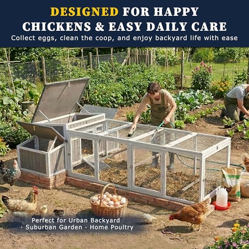 Gowoodhut Outdoor Chicken Coop Wooden Hen House with Run for 2-4 Chickens Hens Coop for Backyard Weatherproof Roof, Nesting Box, Roosting Bar, Pull-Out Tray for Small Pets Rabbit (COOP84+RUN88) - size: 106.0"L x 29.5"W x 28.5"H