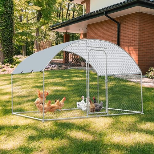 Outdoor Metal Chicken Coop Large Walk-in Poultry Cage Spire-Shaped Chicken Run with Waterproof and Anti-Ultraviolet Cover for Outside,Backyard and Farm,4.9' L*9.8' W*6.4' H - size: 58.8"L x 117.6"W x 76.8"H