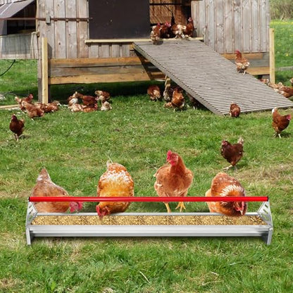 Chicken Feeding Trough, Heavy Duty Galvanized Steel Feeder with Drainage Holes & Crossbar, 45in Poultry Feeder Trough for Chicken, Duck, Geese, Turkey, Rabbit and Pigeon
