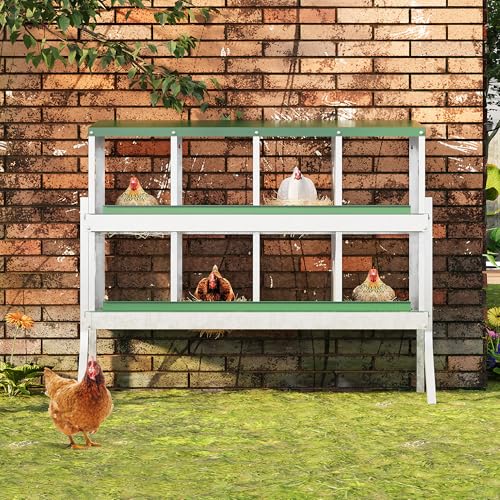 Chicken Nesting Box, 8 Compartment Metal Chicken Nesting Boxes for Chicken Coop, Large Vented Holes Chicken Laying Boxes with Rollout Egg Collection, Wall Mount Chickens Coops - color: Green, size: 8 Holes with Legs