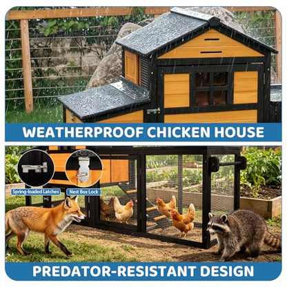 Chicken Coop with Wheels for 4-6 Chickens, Mobile Hen House with Run, Outdoor Chicken Coop, Ventilated Window, Easy-Clean Nesting Box, Weatherproof Asphalt Roof, 82.7” L x 25.6” W x 44.1” H, Brown - color: Brown
