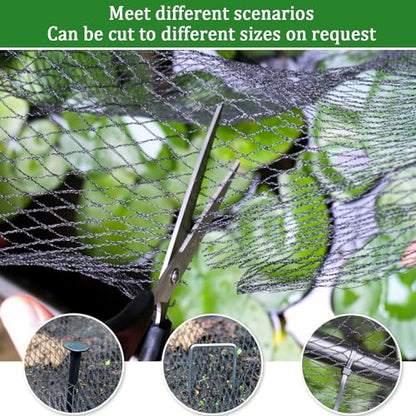 Bird Netting for Garden,8 X 65 Ft Reusable Protective Garden Netting Cover for Plants Fruit Trees Vegetables, 5/8in Mesh Heavy Duty Poultry Fence Animal Barrier with Ties and Staples - size: 8 X 65 Ft