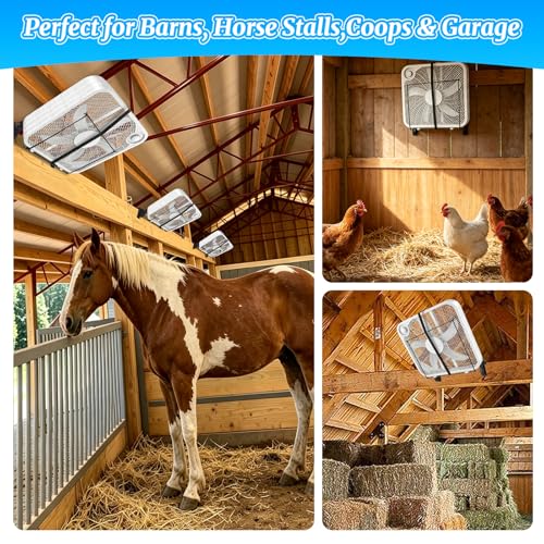 Box Fan Holder for Horse Stall, Adjustable Angle Fan Wall Mount Bracket, 2-in-1 Clamp & Wall Mount Design, Fits 20" Box Fan, Heavy Duty Steel Fan Holder for Barn, Coop, Garage (Fan Not Included)