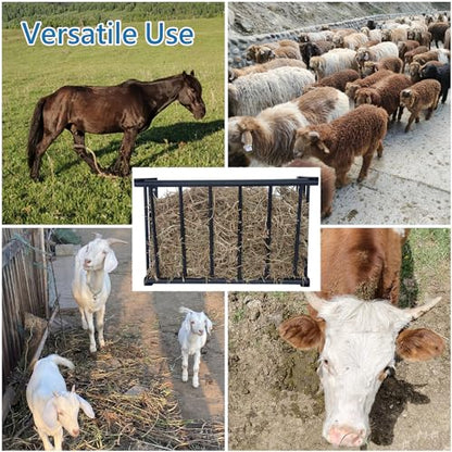 2Pcs Wall Mount Hay Rack, 27'' Long Livestock Hay Feeder with 16 Gallon Capacity, Carbon Steel Hay Feeder for Sheep, Goats, Horses, Indoor Outdoor Uses - size: 16INCH(2PCS)