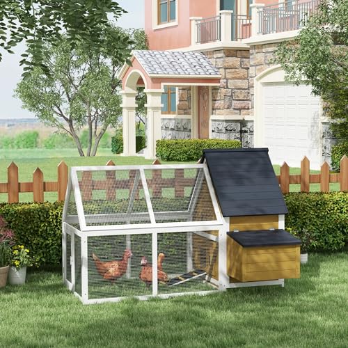 PawHut 65" Chicken Coop Wooden with Detachable Run, Outdoor Chicken House Poultry Cage Hen with Nesting Box, Removable Tray, Roosting Bars, Ramp, for Garden Backyard, Natural - color: Natural
