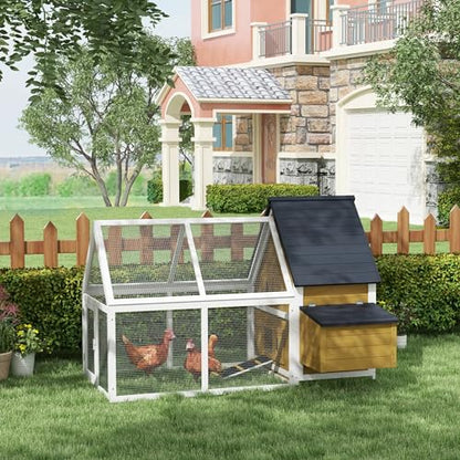 PawHut 65" Chicken Coop Wooden with Detachable Run, Outdoor Chicken House Poultry Cage Hen with Nesting Box, Removable Tray, Roosting Bars, Ramp, for Garden Backyard, Natural - color: Natural