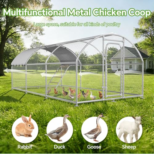 Chicken Coop with Roosting Perch, Waterproof Cover for Outdoor, Dome Shaped (10' L x 19.7' W x 6.4' H) - size: 20x10Ft-Dome