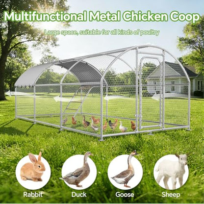Large Metal Chicken Coop with Waterproof and UV Protection Cover, Chicken Run Outdoor Walk-in Cage Chicken Rabbit Duck Hen House for Yard Farm Use-Dome Roof-Roosting Perch(19.7’ L x 9.8’ W x 6.4’ H) - size: 256.0"L x 120.0"W x 78.0"H