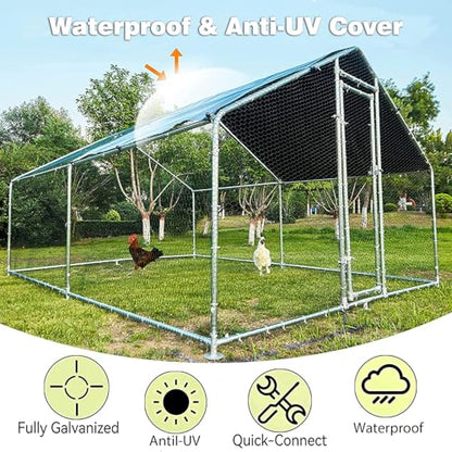 HITTITE Large Metal Chicken Coop with Run, 12.8 x 9.84 x 6.56 ft Walk in Poultry Cage Chicken Run Pen, Outdoor Chicken Runs for Yard with Waterproof & Anti-UV Cover - size: 153.6"L x 118.0"W x 79.2"H