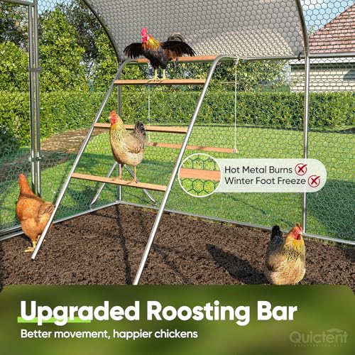 Quictent Essential Series 12x9x6.6ft Metal Chicken Coop Run with Climbing Ladder, Walk-in Outdoor Poultry Cage with PVC Coated Chicken Wire, Hen Duck Rabbit Farm House, Waterproof Anti-UV Cover - size: 12x9ft