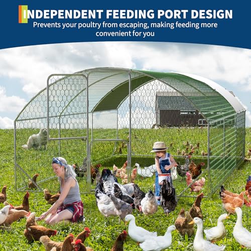 Chicken Coop 9.8x19.7x6.6ft, Walk-in Large Metal Chicken Run with Cover, Chickens Poultry Cage with Double Door, Walk in Chicken Poultry Pen for Outdoor Farm Yard - size: 9.8'L x 19.7'W x 6.6'H