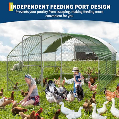 Chicken Coop 9.8x19.7x6.6ft, Walk-in Large Metal Chicken Run with Cover, Chickens Poultry Cage with Double Door, Walk in Chicken Poultry Pen for Outdoor Farm Yard - size: 9.8'L x 19.7'W x 6.6'H