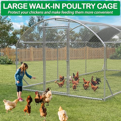 Large Metal Chicken Coop, Walk-in Chicken Run Pen with Waterproof Cover, Dome Roof Poultry Cage for Outdoor, Backyard, Farm (8.96'Wx18.9'Lx6.4'H) - size: 19'Lx9'W