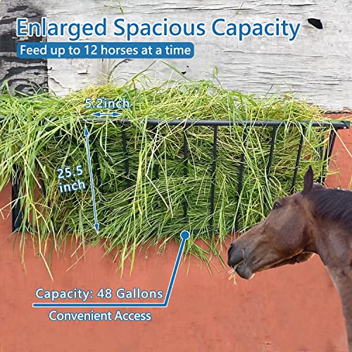 Horse Hay Feeder, 63'' Long Livestock Hay Feeder with 48 Gallon Large Capacity, Carbon Steel Wall Mounted Hay Rack for Horses, Sheep, Goats, Indoor Outdoor Uses - size: 63INCH