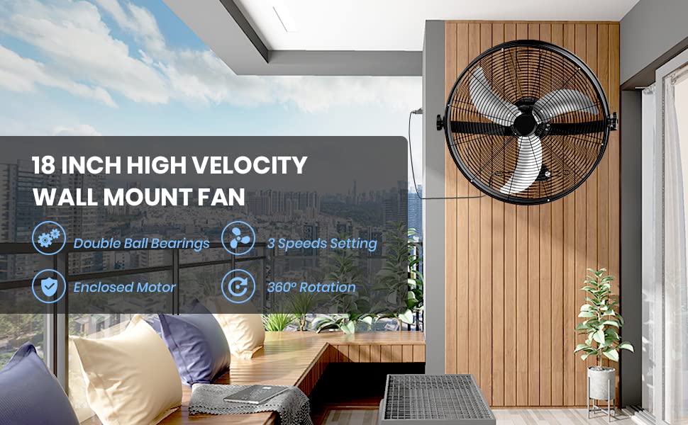 Simple Deluxe 18 Inch High Velocity Wall Mount Fan with Rack, 3 Speed Industrial/Commercial Metal Ventilation Fan, Black - size: 18 Inch, style: 1 Pack