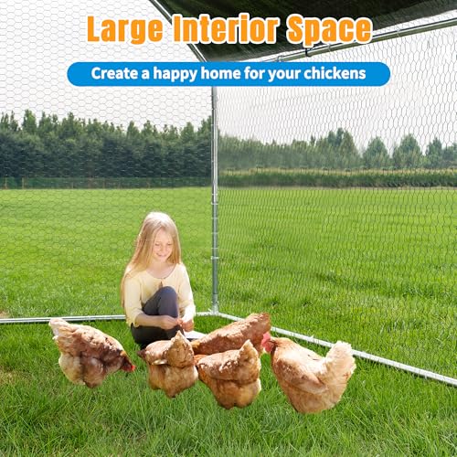 Large Metal Chicken Coop, Chicken Runs for Yard with Cover Walk-in Poultry Cage for 10 20 Chickens, Chicken Pen Duck Coop Hen House with Round Water-Resident Top and Feeding Door 19.2Lx9.84Wx6.23H FT - size: 19.2'L x 9.84'W x 6.23'H