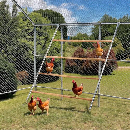 Large Chicken Perch for Coop 4-Tier Roosting Ladder, 57" L x 40" W Wooden & Metal Chicken Roosting Bars, Non-Slip Chicken Climbing Frame, Backyard Poultry Coop Accessories & Chicken Toys