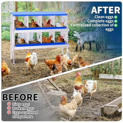 8 Compartment Chicken Nesting Box, Galvanized Steel Metal Laying Box with Removable Tray Roll-Out Egg Collection, Wall Mount Hen Roosting Box, Easy Egg Collection - color: Blue, size: 8 holes with legs
