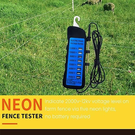 12KV Electric Fence Voltage Tester,2000 to 12000V 8 Neon Indicator Lights Electrical Fence Fault Finder Locator Checker Fence Voltmeter Troubleshooter