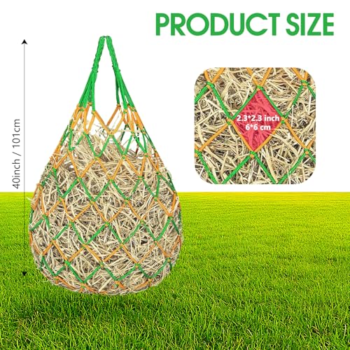 3 Pack Slow Feed Hay Nets for Horses, 40-Inch Durable Mesh Hay Bags with Carabiners and Gloves, Durable Hanging Hay Net for Goat Sheep, Livestock Hay Feeder for Stable Trailer Pasture - size: 3 Pack