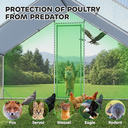 PawHut Large Chicken Coop Metal Chicken Run with Waterproof and Anti-UV Cover, Spire Shaped Walk in Fence Cage Hen House for Outdoor and Yard Farm Use, 1" Tube Diameter, 9.8' x 26.2' x 6.6' - size: 9.8' x 26.2' x 6.6'