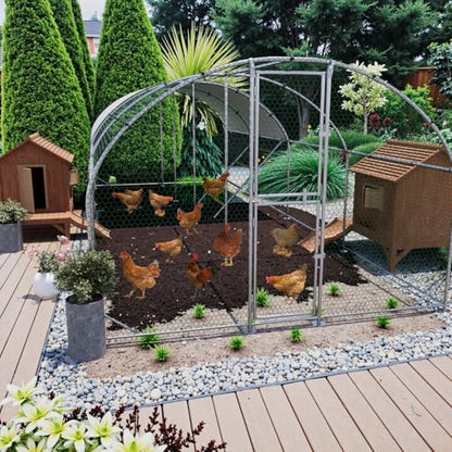 Large Metal Chicken Coop, 10x26x6.5ft Walk in Chicken Runs for Yard with Covers, Outdoor Chicken Pen with Roosting Perch and Split Door, Dome Roof Poultry Cage for Chicken, Duck