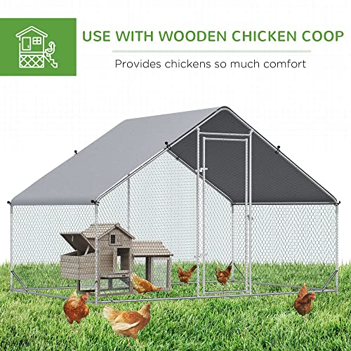 PawHut Large Chicken Coop Metal Chicken Run with Waterproof and Anti-UV Cover, Spire Shaped Walk in Fence Cage Hen House for Outdoor and Yard Farm Use, 1" Tube Diameter, 9.8' x 6.6' x 6.6' - size: 118.1"L x 78.7"W x 78.7"H