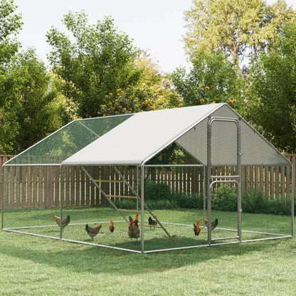 Metal Chicken Coops 13x10 Walk-in Chicken Runs with Chicken Roosting Perch Waterproof Hardware Cloth Cover Poultry Cage with Split Double Door - color: Silver, size: 13'L × 10'W × 6.5'H