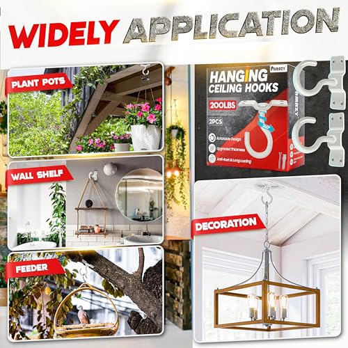 [UPGRADED] 2Pcs 200LBS Rotatable Ceiling Hooks with 4 Screw Points Base, Wall Mount Metal Hanger White Ceiling Hook for Hanging Plant, Bird Feeder, Lights, Bed Canopy, Wind Chime, Indoor Outdoor Decor - style: 2PCS