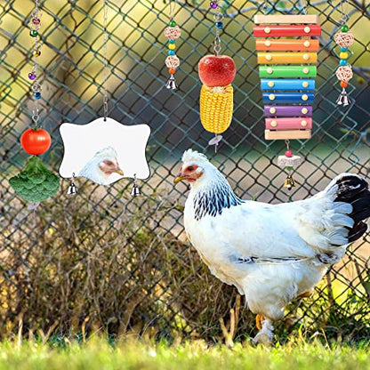 Chicken Toys for Coop 9PCS Set, KAKUNM Chicken Enrichment Toys, Including Xylophone, Swing, Chicken Mirror, Chicken Flexible Ladder, Vegetable String Bag and Hanging Feeder Coop Toy Accessories - color: 9PCS