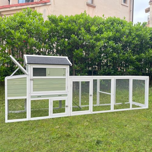 Chicken Coop, Large Chicken Coop with Run for 4-6 Chickens, Outdoor Hen House with 2 Nesting Boxes, Weatherproof Asphalt Roof, Pull-Out Tray, Perches, Ramp, Poultry Cage for Backyard Farm - color: Light Green