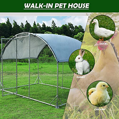 Large Metal Chicken Coop Round Top Upgrade Tri-Supporting Wire Mesh Chicken Run,Chicken Pen with Water-Resident and Anti-UV Cover,Duck Rabbit House Outdoor (Dome Roof 6.5'L x 9'W x 6.5'H) - size: 78.0"L x 108.0"W x 78.0"H