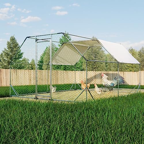CHIKENCOOP 13x9.8x6.5 ft Metal Chicken Coop, 2-Room Chicken Run with Cover | Two-room walk-in chicken run with flat-center roof, water-resistant PE cover, galvanized steel frame, and lockable door - size: 158.0"L x 118.0"W x 79.0"H