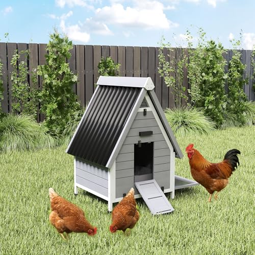 PawHut Chicken Coop for 2 Hens, Outdoor Wooden Chicken House with Removable Nesting Box & Roosting Bar, Tray, Ramp, Poultry Cage Rabbit Hutch, 31" x 29" x 43", Grey