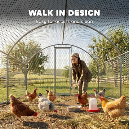 PawHut 9.2' x 18.7' x 6.5' Large Chicken Coop Metal Chicken Run with 210D Waterproof and Anti-UV Cover, Dome Shaped Walk in Fence Cage Hen House for Outdoor and Yard Farm Use, 1" Tube Diameter - size: 110.2"L x 224.4"W x 77.6"H