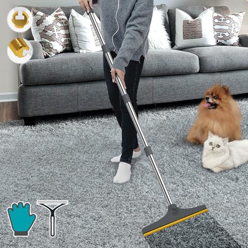 B-Land Carpet Rake for Pet Hair Removal, Reusable Pet Hair Remover with 60” Adjustable Long Handle, Carpet Scraper Dog Cat Hair Remover Tool for Rugs, Mats, Couch, Furniture (Grey) - color: Gray