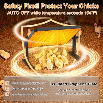 Chicken Brooder, Anti-Scald Graphene Brooder Plate with Remote Control, 16x12in Large Brooder Heater for 25 Chicks with Adjustable Temperatures&Height&Angle for Chicken Coops Poultry Heating, Black
