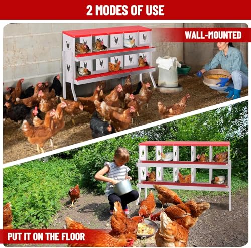 TrailBlaze 10 Compartment Chicken Nesting Box with Metal Legs, Chicken Egg Laying Boxes with Rollout Egg Collection, Large Vented Holes Chicken Coop for Chickens, Hens (Red) - color: Red, size: 10 Holes with Legs