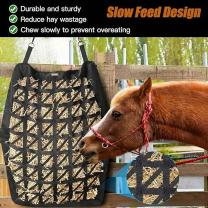 Hay Bag for Horses,Ultra-Slow Feed Hay Bag for Ground Feeding,Designs for Horses,Goats,Cows,Premium 1680D Oxford Cloth,Easy to Fill and Hang with Wide Opening and Adjustable Straps (1)