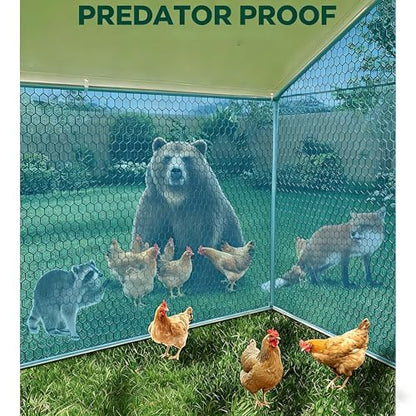 Large Metal Chicken Coop with Walk in Poultry Run and Spire Roof, Waterproof Livestock Shelter Outdoor Enclosure, Sturdy Galvanized Steel Frame for Hen Duck Rabbit, Backyard Farm House