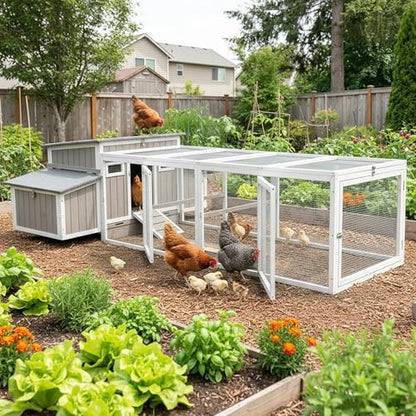 Gowoodhut Outdoor Chicken Coop Wooden Hen House with Run for 2-4 Chickens Hens Coop for Backyard Weatherproof Roof, Nesting Box, Roosting Bar, Pull-Out Tray for Small Pets Rabbit (COOP84+RUN88) - size: 106.0"L x 29.5"W x 28.5"H