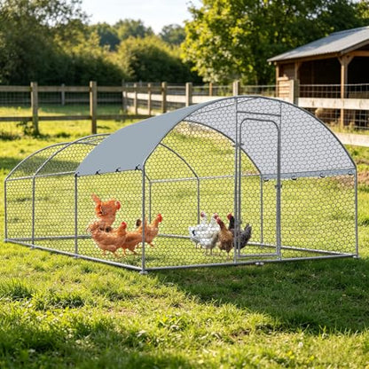 Outdoor Metal Chicken Coop Large Walk-in Poultry Cage Spire-Shaped Chicken Run with Waterproof and Anti-Ultraviolet Cover for Outside,Backyard and Farm,19.6' L*9.8' W*6.5' H - size: 235.2"L x 117.6"W x 78.0"H
