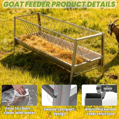 94 Gallon Goat Hay Feeder, 2-in-1 Hay & Grain Livestock Shelter Goat Feeders with Detachable Grain Tray Heavy Duty Galvanized Steel Goats Feeder, Hay Feeder for Goats Sheep Lamb Horses