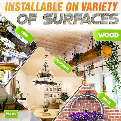 [UPGRADED] 2Pcs 200LBS Rotatable Ceiling Hooks with 4 Screw Points Base, Wall Mount Metal Hanger Black Ceiling Hook for Hanging Plant, Bird Feeder, Lights, Bed Canopy, Wind Chime, Indoor Outdoor Decor - style: 2PCS