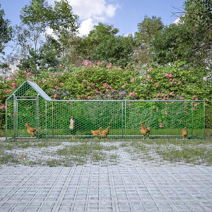 Large Metal Chicken Coop Run Outdoor Walk-in Poultry Cage with Waterproof Cover, Backyard Chicken House Hen Run with Lockable Door & PVC Coated Wire Mesh for Chickens Ducks Rabbits Geese