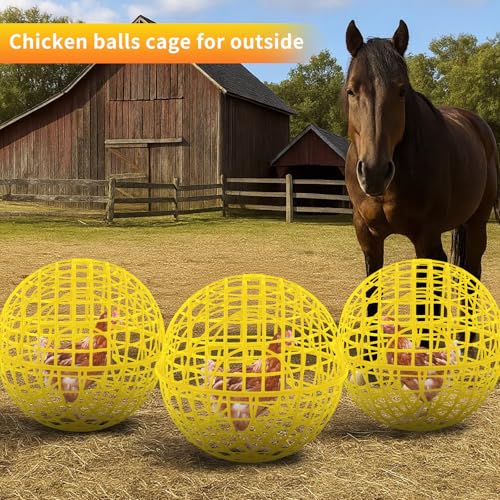 AceOrbit 3 Pcs 19.7 Inch Yellow Ball Chicken Animals Cage, Plastic Rolling Orb Movable for Chickens Rabbits Birds Pigeons, Outdoor Farm Range Portable Round Coop Hutch Safety Globe Prevents Dog Bites - size: 19.7 Inch